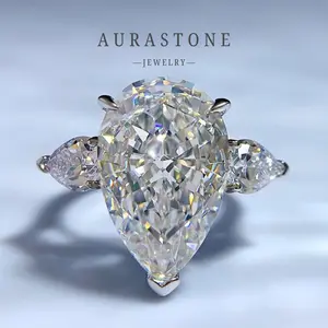 【#17 PR】Lab Created Gemstone S925 Sterling Silver 10 Carat Pear Cut Women Engagement Wedding Ring Vacation Ring