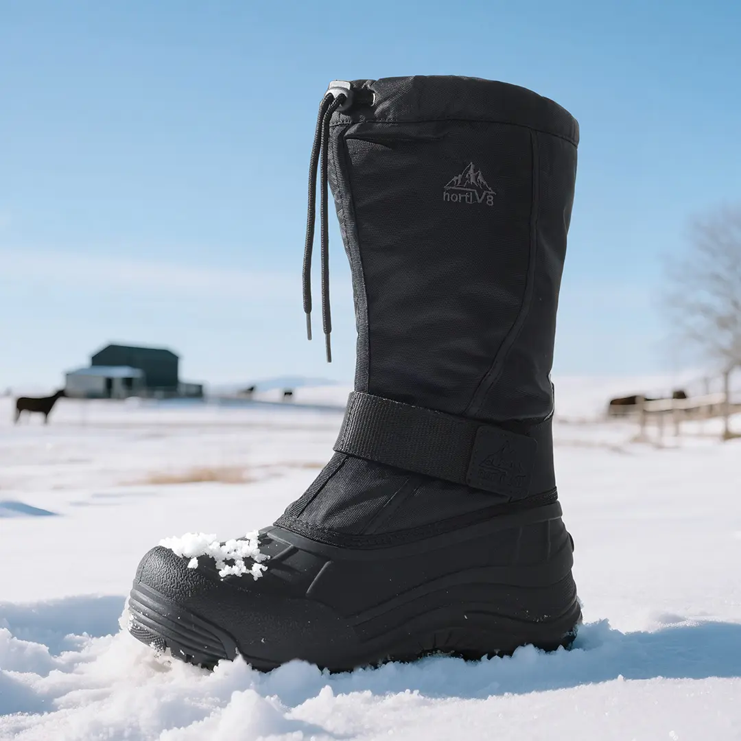 NORTIV 8 Men's Tall Leather Snow Boots - Waterproof, Insulated Winter Footwear with Faux Fur Lining, Non-Slip TPR Outsole, Closed Round Toe, Velcro, Cuban Design, Approximately 1" Height for Outdoor Use, Outdoors