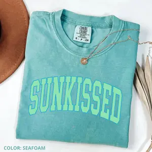 Comfort Colors Sunkissed Beach Shirt ,Cute Summer, Oversized Beach Tee, Swimsuit Cover, Summer Time Tshirt for Women, Gift For Her, Cotton Fabric