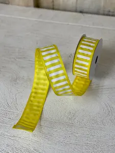 1.5 Inch By 10 Yard Yellow And White Striped Ribbon