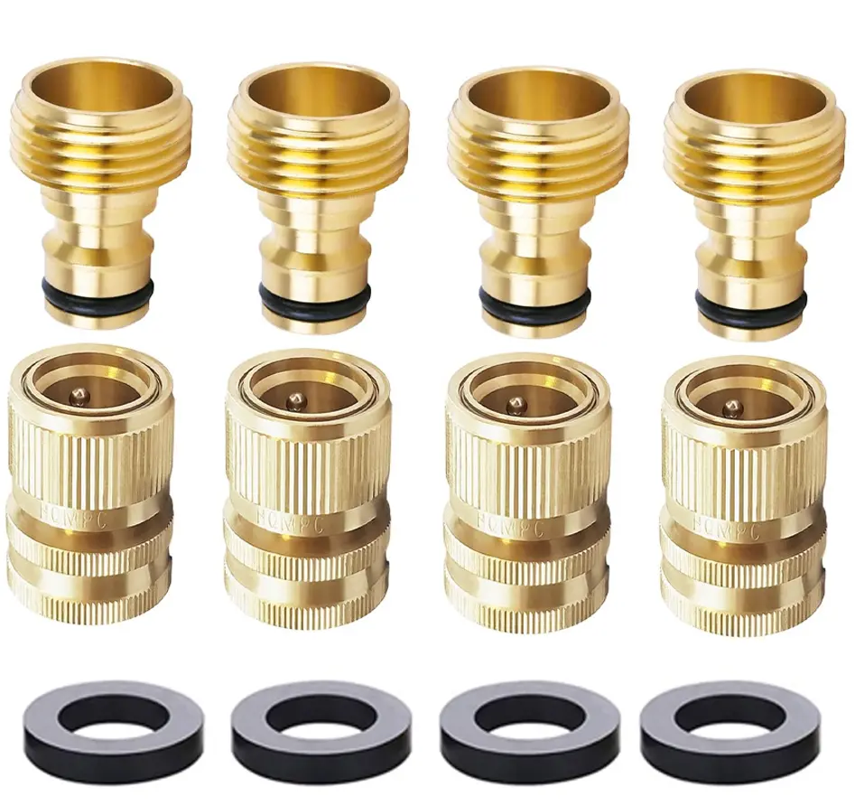3/4 Inch GHT Thread Garden Hose Quick Connector, Brass Hose Quick Connect No-Leak Water Hose Quick Connect Fittings Male and Female