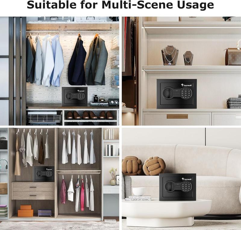 Bonsaii 0.C6ubic Feet Small Safe Box for Money with Electronic Keypad Steel Construction Hidden Safe with Key Mini Safe for Home Office Hotel Durable SPHC Steel