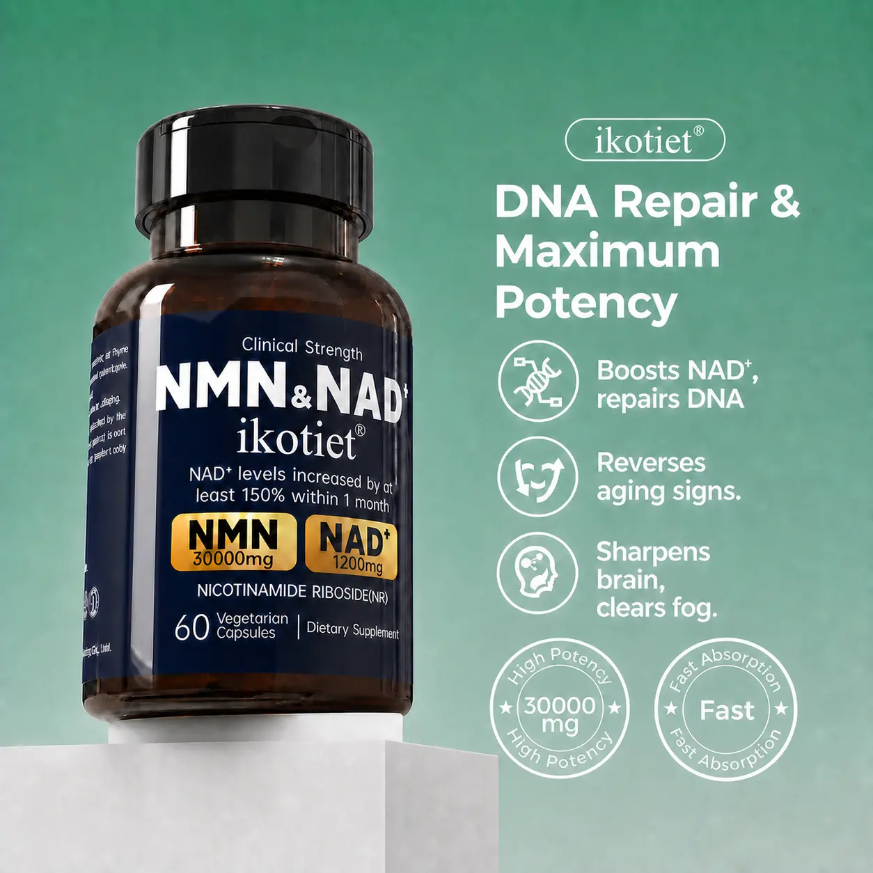 ikotiet NMN + NAD+ & NR Mixed Vitamin Dietary Supplement, 300mg Niacinamide Dietary Capsules - A Beauty and Youthful Choice for Women, 60 Capsules (30-Day Supply), Promotes Cell Vitality, Metabolism, Collagen Production, and Anti-Aging.