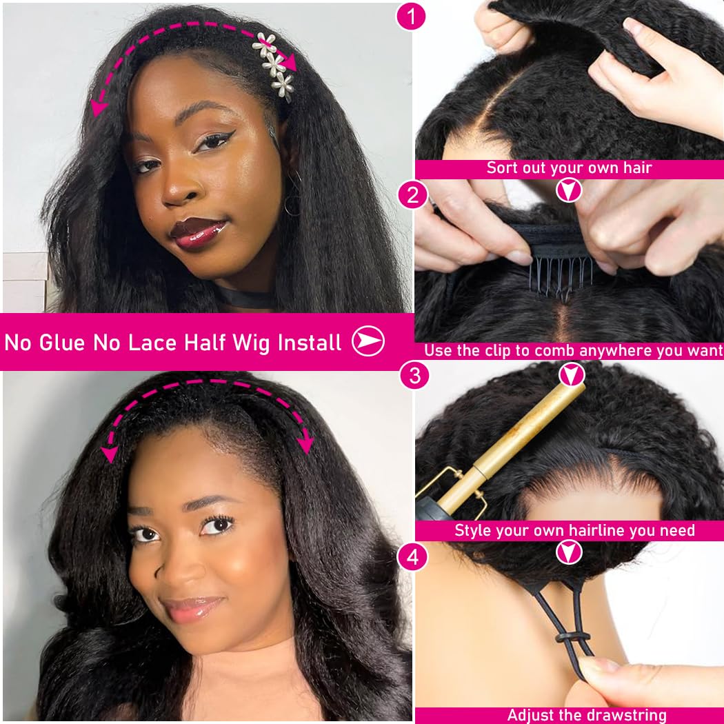 【28”Only $126】Bangjazz Kinky Straight Half Wig With Drawstring Invisible Hairline Seamless Flip Over Wig Glueless Human Wigs Beginner Friendly #TikTokShopBlackFriday