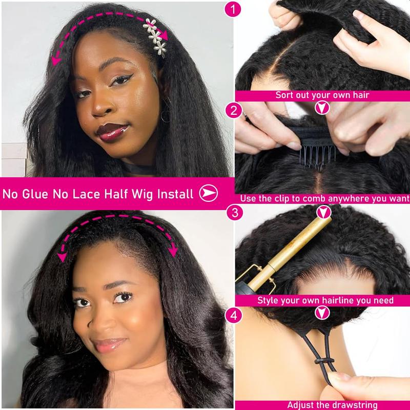 【28”Only $126】Bangjazz Kinky Straight Half Wig With Drawstring Invisible Hairline Seamless Flip Over Wig Glueless Human Wigs Beginner Friendly #TikTokShopBlackFriday