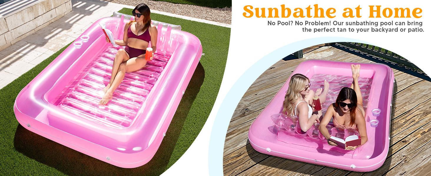 SLOOSH Inflatable L/XL Tanning Pool Lounger Float, 70" x 46" / 85" x 57" Pool Floats Adult with Pillow, 4 in 1 Suntan Tub Raft Floatie,Sunbathing Bed Lounge for Water Blow Up Ball Pit Party Gifts Father's Day Gifts TikTokShopSummerTurnup
