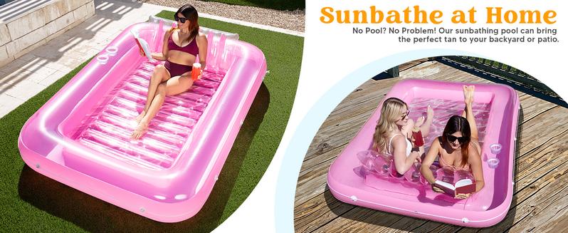 SLOOSH Inflatable L/XL Tanning Pool Lounger Float, 70" x 46" / 85" x 57" Pool Floats Adult with Pillow, 4 in 1 Suntan Tub Raft Floatie,Sunbathing Bed Lounge for Water Blow Up Ball Pit Party Gifts Father's Day Gifts TikTokShopSummerTurnup