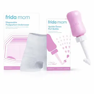 Frida Mom Postpartum Recovery Essentials Set – Disposable Underwear + Upside Down Peri Bottle