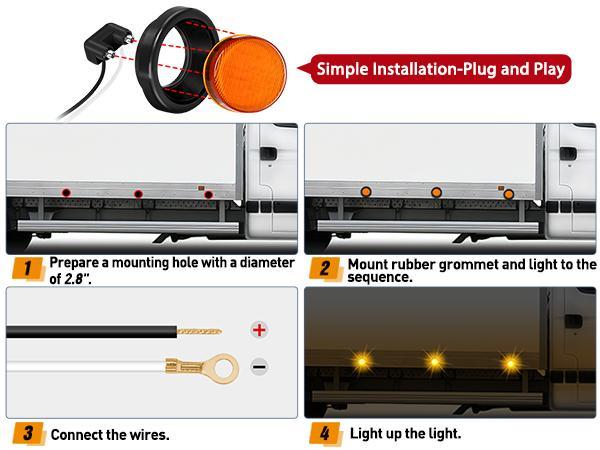 Nilight 2.5Inch Marker Light 4PCS Red Amber 13LED Marker Clearance Light Flush Mount With Plug Grommet Pigtail Hardwired DOT Compliant For 12V Truck Trailer Tractor Buses Vans Boat