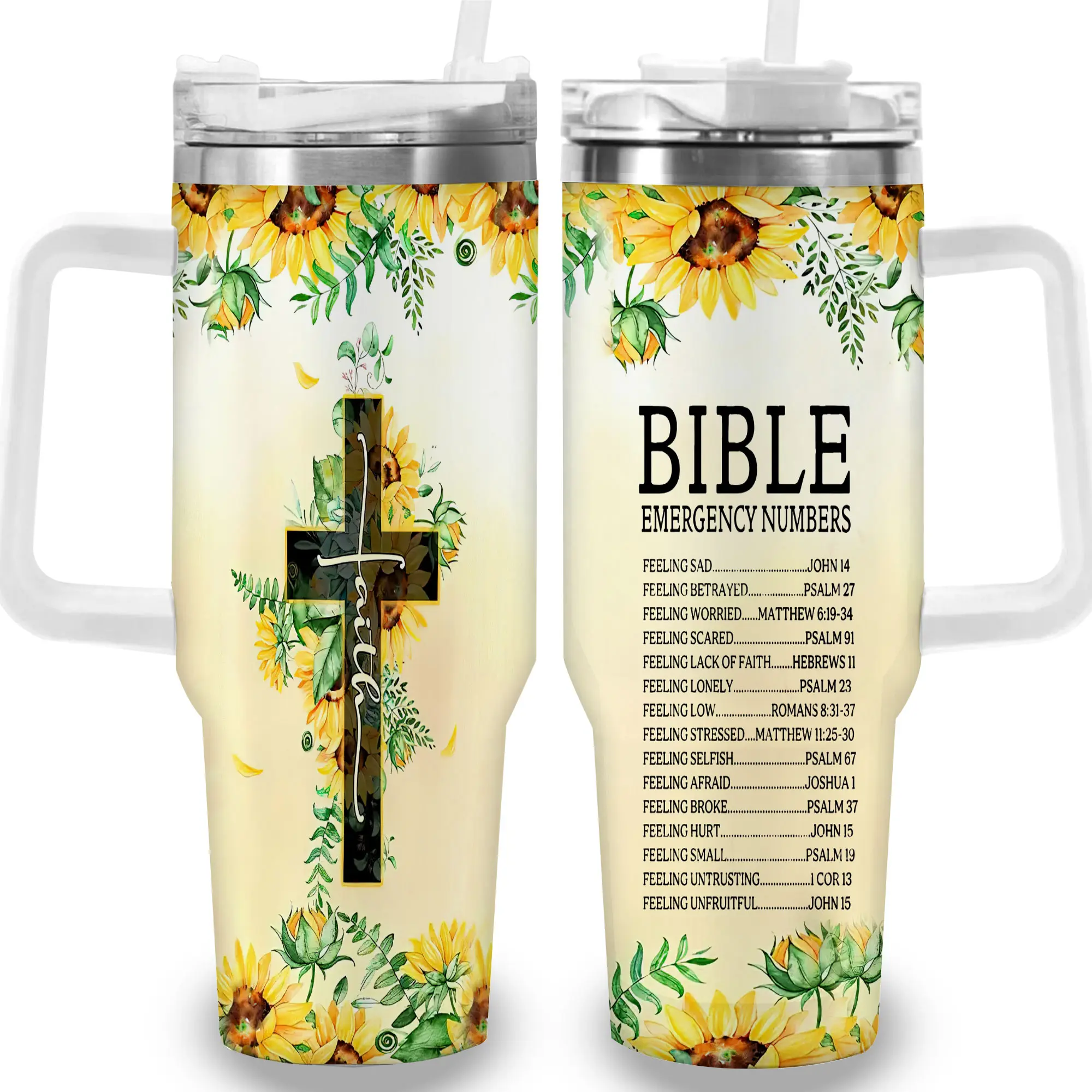 1pc 40oz Insulated Sunflower & Cross Patterned Tumbler with Lid, Vacuum Flask Travel Coffee Cup, Unique Gift for Women, Ideal for Halloween, Birthday Occasions, Flasks