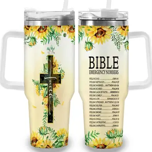 1pc 40oz Sunflower and Cross Patterned Tumbler with Lid, Insulated Travel Mug, Gift for Women Men, Ideal for Halloween, Independence Day, Memorial Birthday Gift, Coffee Cup, weird stuff
