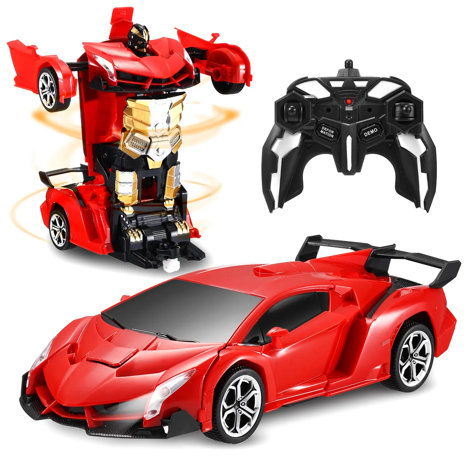 2.4GHz 1:18 Scale Remote Control Transformers Car Robot Toy for Kids - 1-Button Transformation, 360° Rotation, Cool LED Lights, Durable Design, Rechargeable Wireless RC Racing Toy for Outdoorfun Play Gift, Perfect Gift