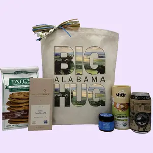 Itsonlynaturalgifts Big Alabama Hug Gift Basket - Reusable Tote, Tate's Gluten Free Cookies, Moonstruck Chocolate Bar, Honey, Trail Mix, Root Beer