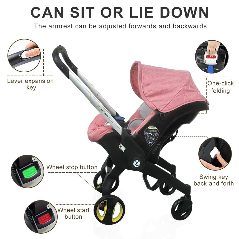(No Base)Baby Stroller with Free Bag ,Newborn Stroller,Foldable Stroller Legs,Equipped with Chest Clip,One-Click Contraction Function,Alloy Metal Material,4-wheel Travel Toddler Stroller
