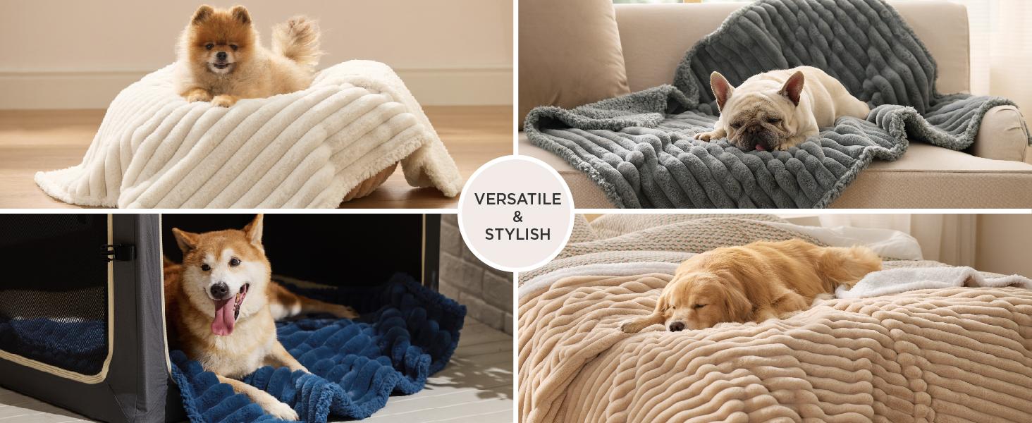 Bedsure ComfyFleece Waterproof Comfy Dog Blankets for Large Dogs - Soft Pet Cat Blanket Corduroy Fleece for Couch Bed Protector Washable, Cozy Calming Reversible Furniture Protection for Puppy