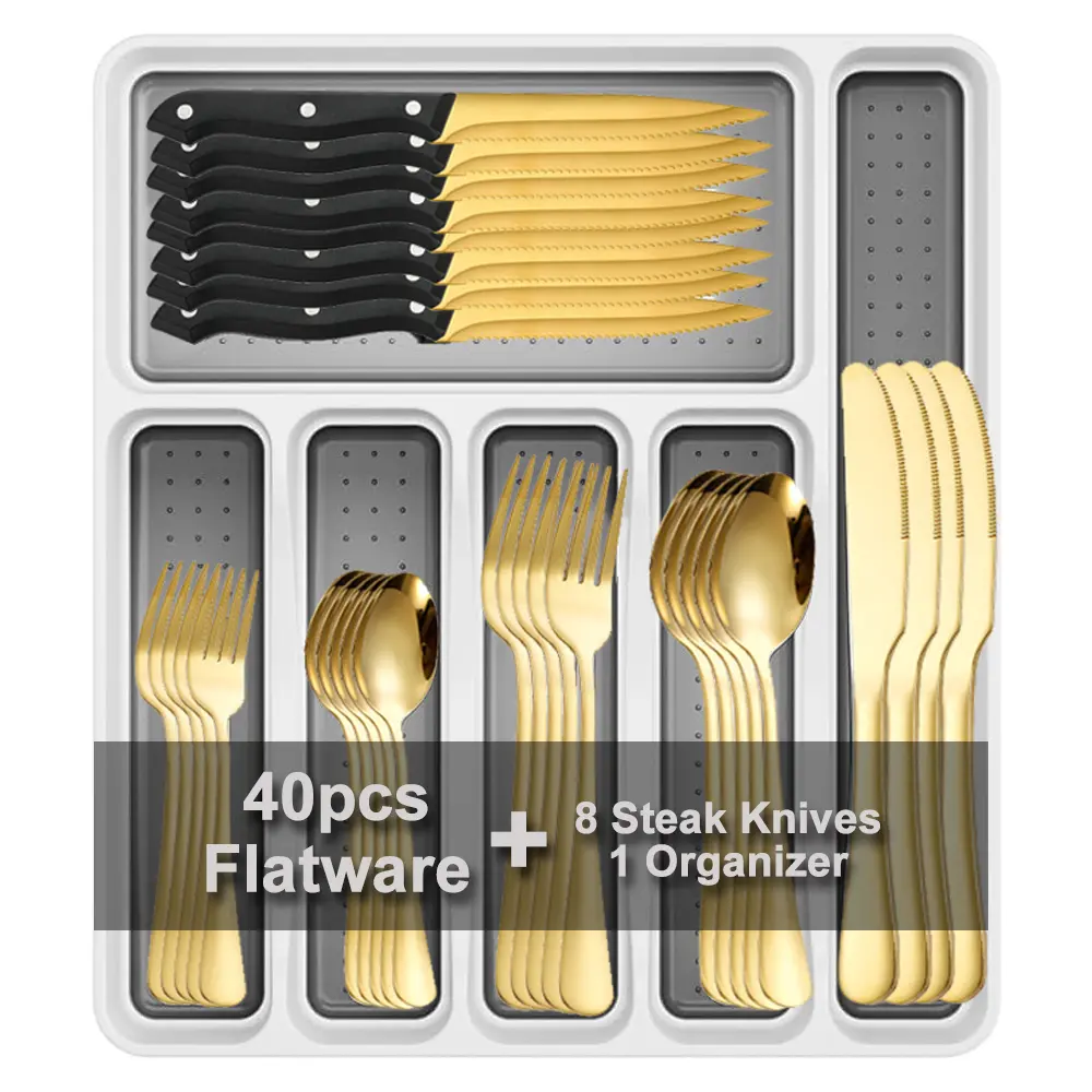 49-Pieces Silverware Sets With Organizer And Steak Knives,Stainless Steel Flatware Sets Service For 8,Tableware Cutlery Sets