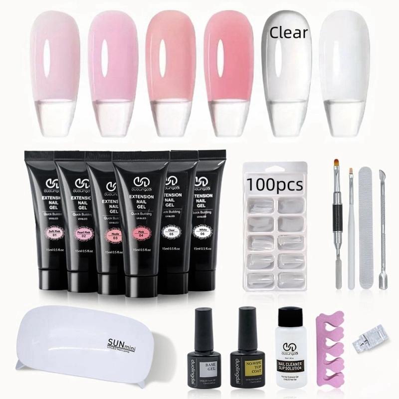 Professional Poly Gel Nail Kit, 1 Set 6 Colors Poly Nail Gel Kit with Uv Lamp, Complete Nail Extension Poly Gel Kit for Beginners, Gift for Women, Poly Gel Polish Kit Gel Extension Kit Nail Supplies Nail Equipment Nail Kit for Beginners, Christmas Gift