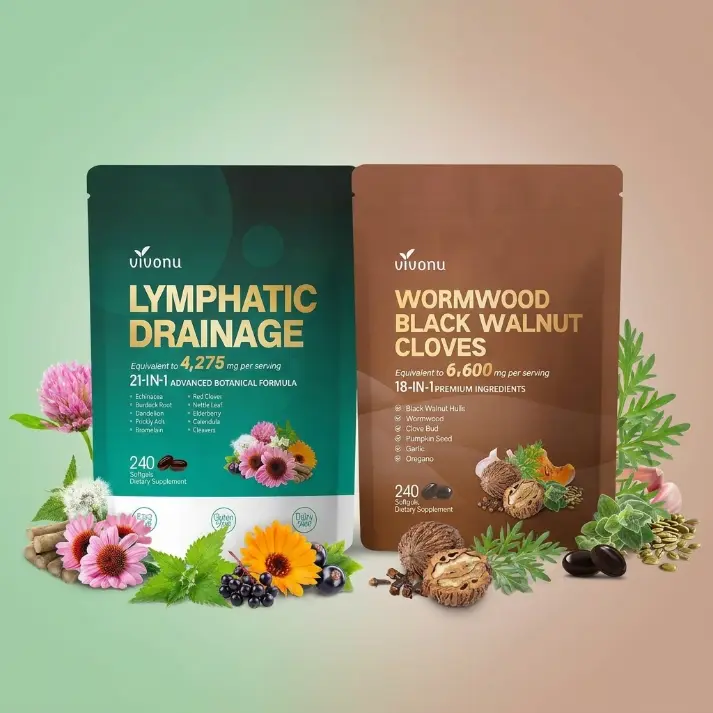 [VIVONU PREMIUM 1+1 SERIES] DOUBLE DETOX SYSTEM BUNDLE | Black Walnut + Lymphatic Support | Contains black walnut burdock purple daisy dandelion wormwood and pumpkin seeds | Supports metabolism and the immune system