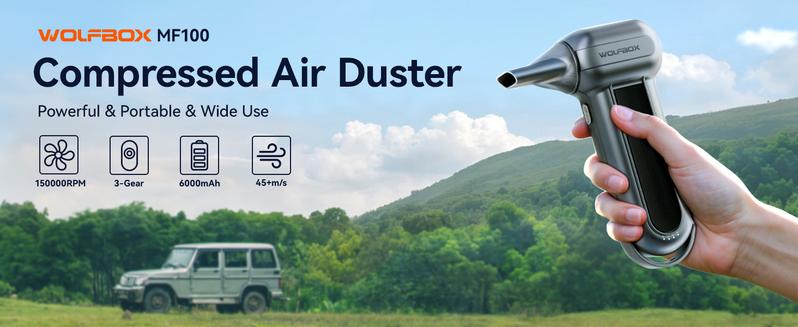WOLFBOX MF100 Electric Air Duster 150000RPM Super Power Cordless Rechargeable Blower with 5 Nozzles & 2 Brushes for Computer Keyboard Outdoor House Car Cleaning - Multifunctional Portable Multifunctional TikTokShopHolidayHaul