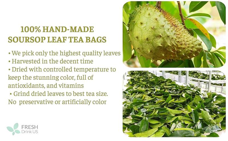 FreshDrinkUS Soursop Tea, Premium Soursop Graviola Leaf Tea Bags, Guanábana leaves - Hojas de guanábana, 100% Natural and Pure from Soursop Leaves, Natural Digestion Support, Nutrient-Rich, No Sugar, No Caffeine