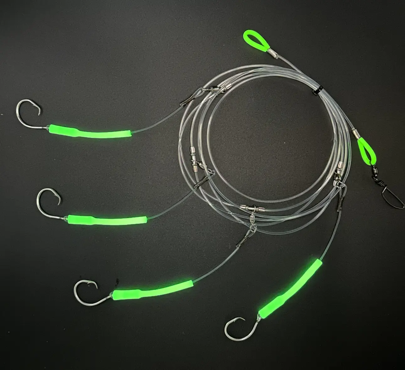 LINE-SIDED TACKLE CO. 4 HOOK 11/0 ALL PURPOSE DEEP DROP RIG W/GREEN GLOW ANTI CHAFE