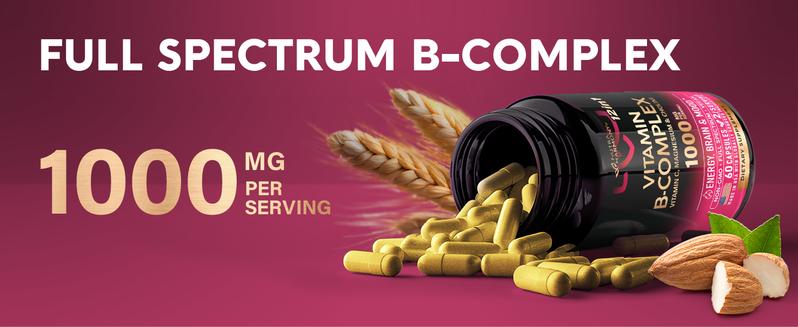 Vitamin B Complex Capsules for Men & Women - 11-in-1 B-Complex: B1, B2, B3, B5, B6, B7, B8, B9, B12 with Vitamin C, Choline, Inositol - Made in USA - Vegan, Non-GMO
