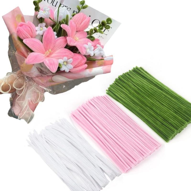 300 pieces of pipe cleaners in 3 assorted colors(pink,white,green), approx. 6mm in diameter, 12 inches in length, to bring life to your creations to satisfy your need Superior Quality: Made of wire and fiber, can be bent, tw