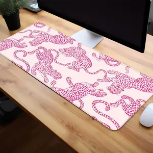 Stripes Leopard  Pattern Large Gaming Desk Mat, Non Slip Computer Keyboard Pad, Rubber Base Stitched Edge Desk Mat, Desk Mat For Game Home Office & Women Gift
