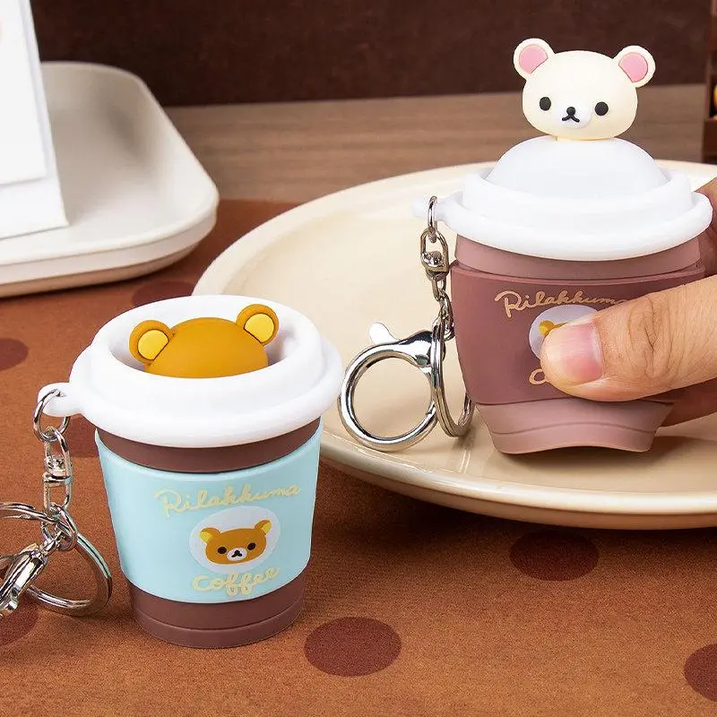 [Back to school] MINISO Rilakkuma Denim Series Q Elastic Denim Keychain Pendant, Soft Cute Bear Bag Charm Fashion Accessory, Back To School