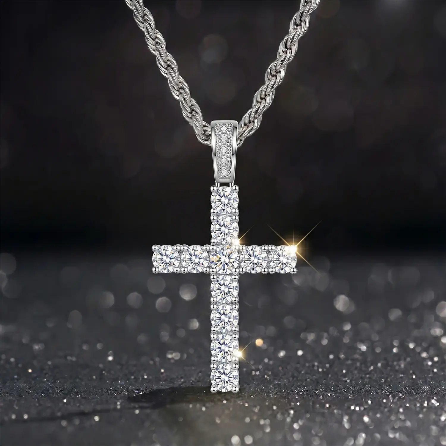 Cross Chain 14K Silver Plated Cubic Zirconia Stainless Steel Cuban/Rope Chain 18-26 Inch Cross Pendant Necklace for Men WomenJewelry Gift Unisex