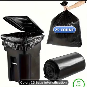 65 Gallon Plus Thickened Heavy Duty Garbage Bag, Tear Resistant, High Quality 25pcs (1 Roll) / 50pcs (2 Rolls) / 100pcs (4 Rolls) / 150pcs (6 Rolls) Black Garbage Bag, Suitable for Yard Garbage Storage, Outdoor Camping Garbage Collectio