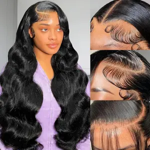 13x6 Lace Front Wigs Human Hair Pre Plucked 180% Density Body Wave HD Transparent Lace Frontal Wigs For Women Can Last 6-9 Months Tangle-Free Natural Color Glueless Wigs with Baby Hair