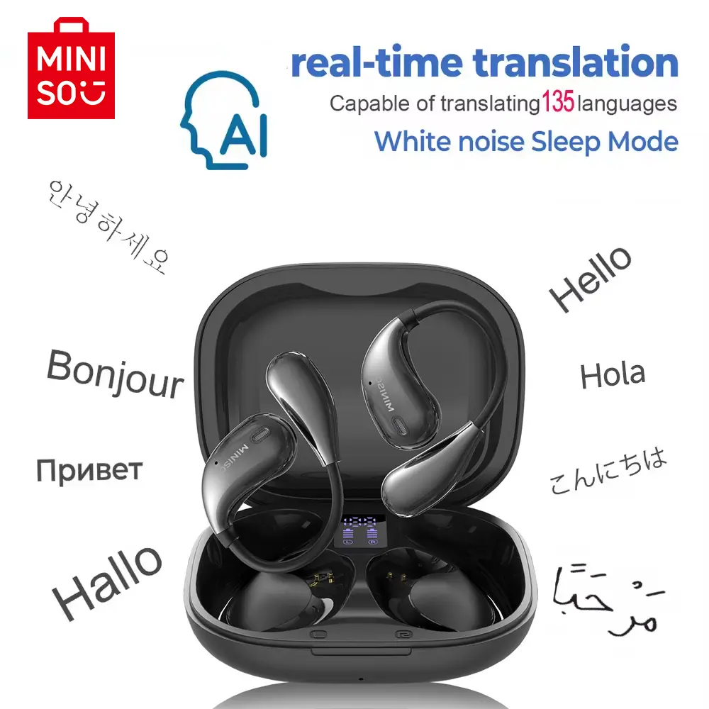 MINISO X33 Translation wireless earbuds, Open BT 5.4 headset, Support 135 languages, Real-time translation headset, Gaming BT headphones, HIFI sound quality, Need downloading APP to use translation function, Support Android and IOS