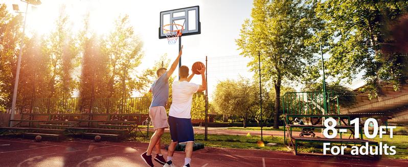 10FT Adjustable Height Portable Basketball Hoop Outdoor for Adult, 44 Inch Shatterproof Backboard w/Shock Absorbent Rim, Fillable Base, 2 Wheels for Swimming Pool/Indoor