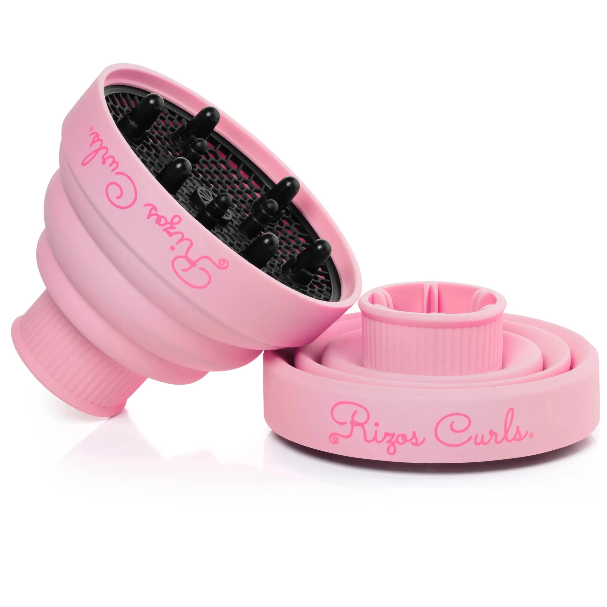 Rizos Curls Collapsible Hair Diffuser for Drying Curls Heat Resistant Silicone Fits Most Hair Dryers Lightweight Design Enhances Volume Curl Definition Minimizes Frizz Pink Color - 1 3/4" for hair dryer attachment