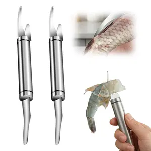 "2 PCS Shrimp Deveiner Tool, 5 In 1 Multifunctional Shrimp Line Fish Maw Knife, Stainless Steel Shrimp Deveiner Tool Fish Scale Remover, Portable Shrimp Cleaning Tool for Kitchen "