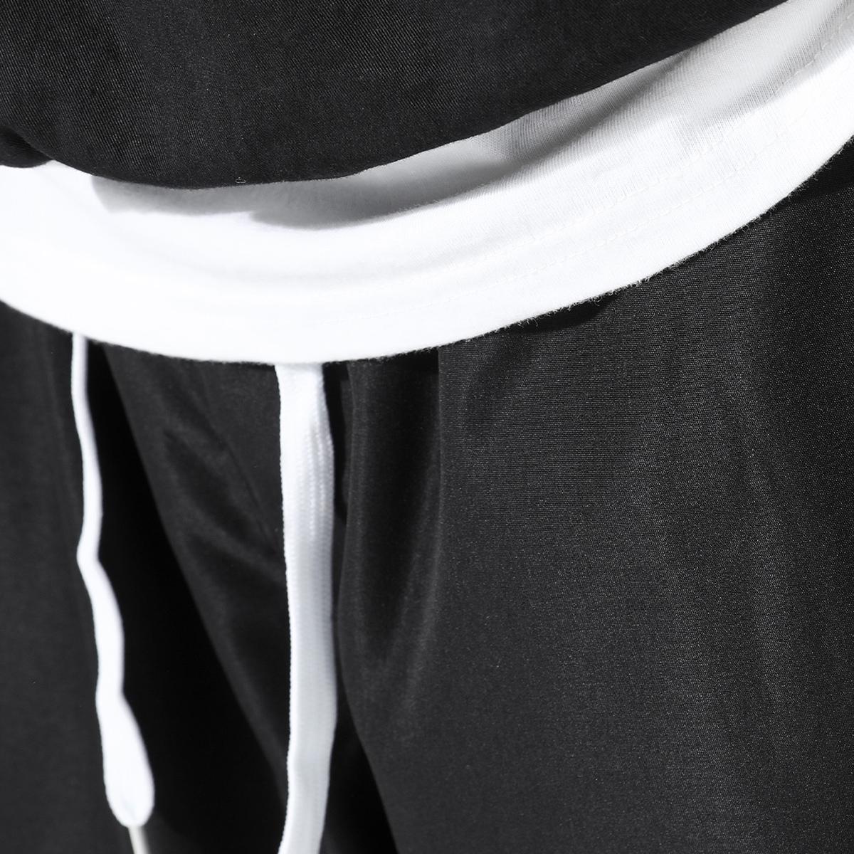 Men's straight-leg wide-leg casual pants - Black and grey striped design, loose waist with drawstring, machine washable nylon fabric, all-season comfortable casual wear