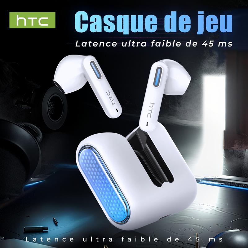 HTC NE49 Wireless Earbuds Bluetooth 6.0 Gaming Headsets High Fidelity IPX5 Waterproof, Suitable for Office, Sports, Study and Audio Calls, Built-in Microphone, TWS Earphones