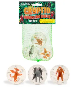 3-pk Cryptid Rubber Bouncing Balls - Bigfoot  Mothman  & the Jersey Devil  Gag Gift