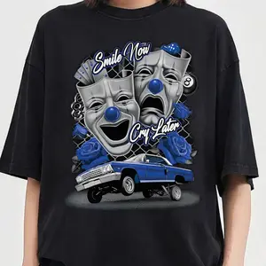 Blue Smile Now Cry Later Dga T-shirt Sweatshirt, Chicano gangster clothes brochacho t-shirt, graphic tees chicanos clothing, gangsster Tattoo mexico lover vintage, men's clothing clothes merch, Streetwear, Gift For Him and Her