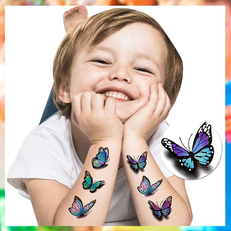 3D Butterflies and Flowers Temporary Stickers Tattoo, Colorful Body Art Tattoos for Women Kids, 126count