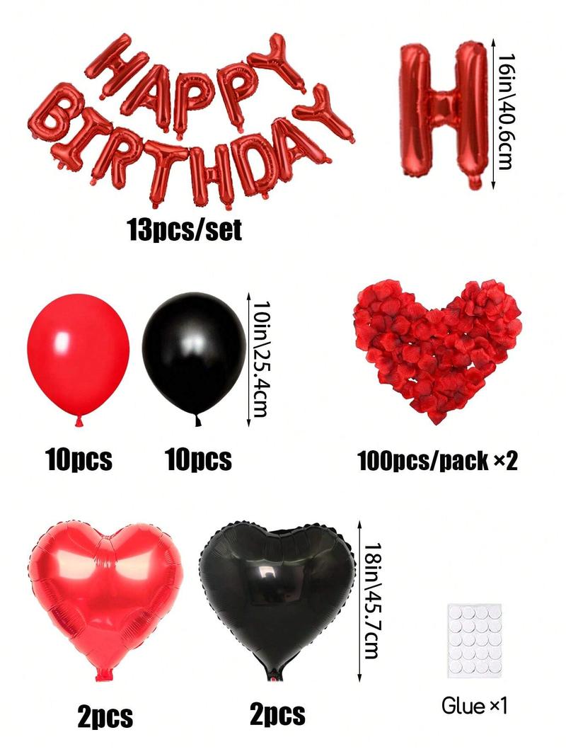 39pcs Red & Black Happy Birthday Balloon Kit, Letter Banner + Latex Balloons, Heart Foil Balloons, Romantic Party Decor for Birthday Anniversary Date Night, Photo Booth Backdrop Supplies