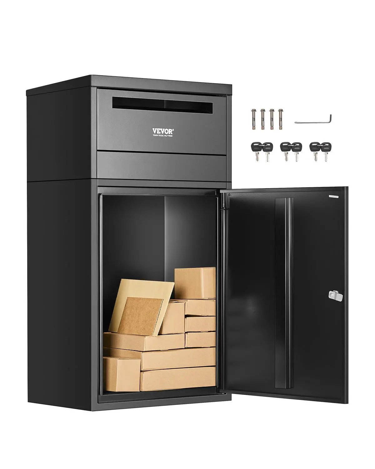 【Summerfinds】VEVOR Package Delivery Boxes for Outside,35.8 in Mailbox for Parcel with LockGalvanized Steel Package Drop Box with Anti-Theft DesignWeather-Resistant Package Mailbox for Home and OfficeBlack
