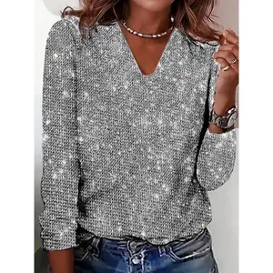 European and American Ladies Long Sleeve Sequin Slim Fit fashion T-shirt Top Womenswear