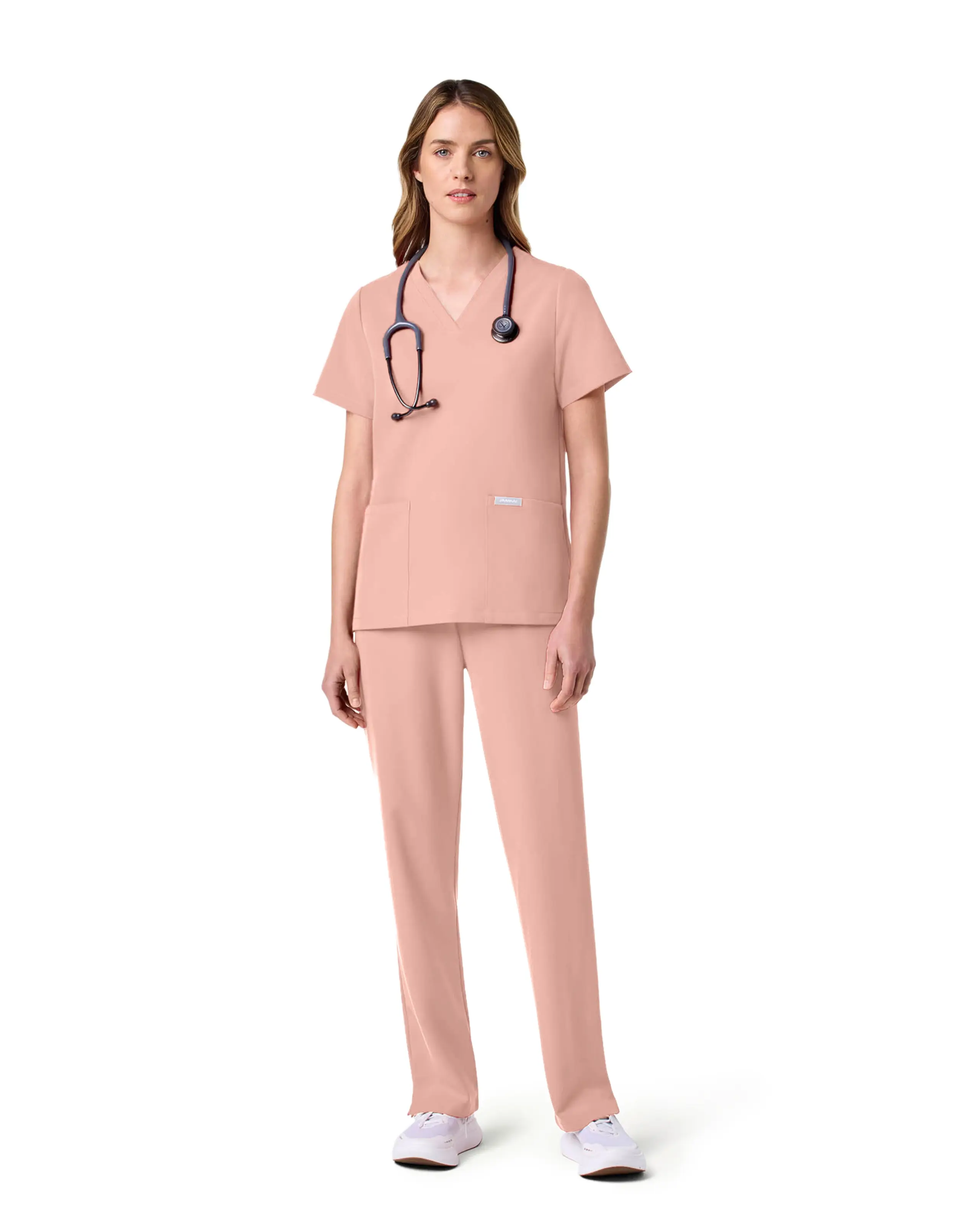 JAANUU Women's 6-Pocket Power Casual Scrub Set, UltraLAST Brushed 4-Way Stretch Clothes, Ergonomic Fit, Adjustable Waist, Workwear Uniforms