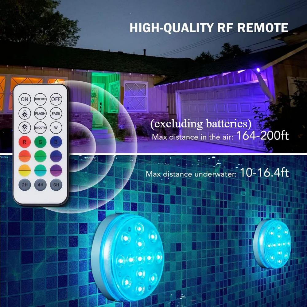 2/4 Pack 13LED Pool Lights with Remote (Batteries Not Included), Color Changing Submersible Lights for Above Ground Pool, Bathtub, Pond & Hot Tub, Waterproof Backyard Party Decor for Home Garden DIY Lighting