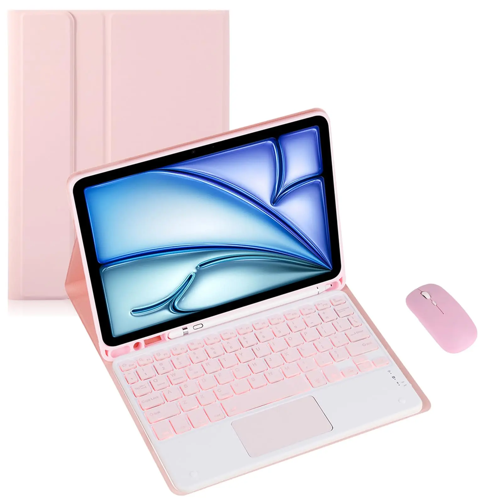 Keyboard Case with mouse for iPad 9/8/7th Gen 10.2’’, Detachable Bluetooth Keyboard with Pencil Holder and mouse - Rechargeable Keyboard with USB Cable, iPad Accessory