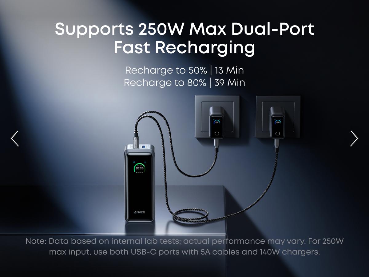 Anker Prime Power Bank, 20,100mAh/26,250mAh 3-Port Portable Charger with 220W/300W Max Output, Two-Way Charging, TSA-Approved, App Control, for MacBook, iPhone 17/16 Series, and More (Base Not Included)