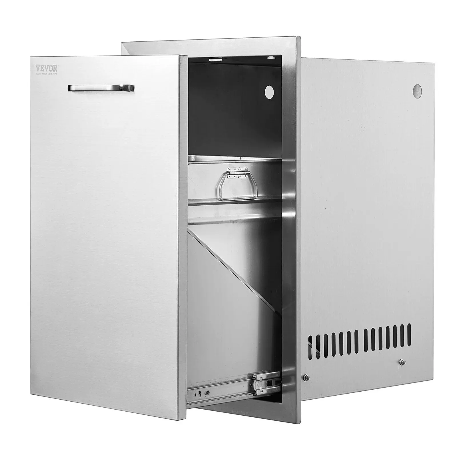 Stainless Steel Bin - 16x24.4x16 in 1-Tier Enclosed Box Pull-Out Propane Tank Drawer with Handle, Durable Outdoor Trash Can for Kitchen BBQ Island (Ample Storage Space), Kitchen Garbage Can