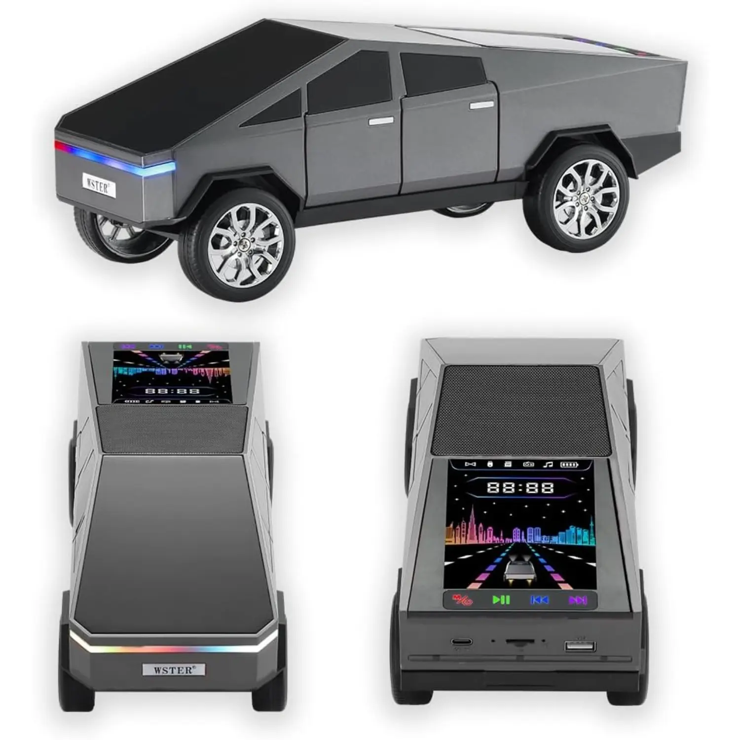 WS-580 Retro Cybertruck Pickup Bluetooth Speaker with Color Display and ...